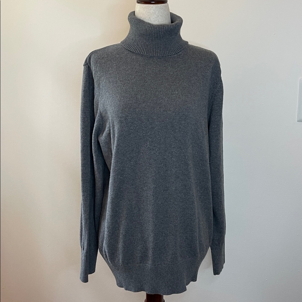 LL Bean Signature Gray Cotton Cashmere Turtleneck Sweater XL Petite | Normcore - Picture 1 of 5